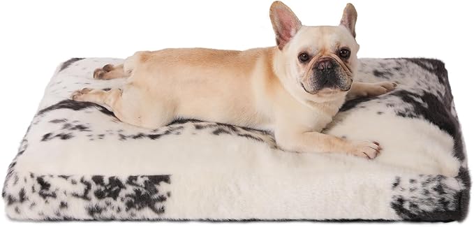 Bedfolks Plush Waterproof Dog Crate Bed - Removable Washable Cover, Faux Fur, 29"x21", Black-White Cowhide by Bedfolks