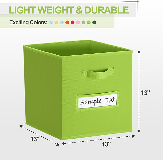 13x13 storage cube bins (Set of 10) Foldable Fabric storage cubes with 10 Labels Window Cards & a Pen,13 inch cube storage bins,Closet Organizers for Shelves,Cubby Organizer Boxes,lime green - Image 2