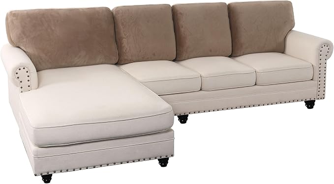 PrinceDeco Sectional Couch Covers Velvet Cushion Covers for Sectional Couch Washable Cushion Covers for Sectional Sofa Pet Friendly Sectional Sofa Slipcovers(1 Chaise Back+ 3 Sofa Back,Taupe) by PrinceDeco