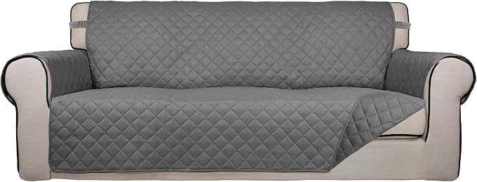 PureFit Reversible Quilted Couch Covers for Dogs Oversized Sofa Cover 78” | Gray/Gray, Water Resistant Couch Protector, Washable Pet Couch Cover with Non Slip and Elastic Straps For Kids by PureFit