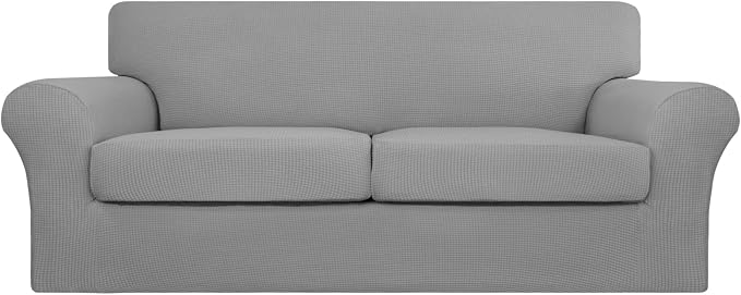Easy-Going 3 Pieces Stretch Oversized Loveseat Couch Cover for 2 Cushion Couch Sofa Cover for Dogs Washable Sofa Slipcover Elastic Furniture Protector for Pets (Light Gray, Oversized Loveseat) by Easy-Going