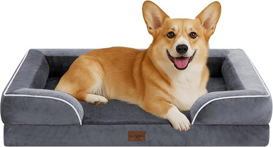 Comfort Expression Orthopedic Dog Beds for Large Sized Dog with Bolster | Waterproof Dog Couch Bed with Washable Cover & Non-Slip Bottom, Supportive Egg Crate Foam Large Pet Bed, 35x22 Inch by ComfortExpression