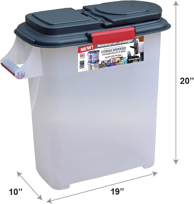 BEN & JANE 40lb Pellet Storage Dispenser - Made in USA, BPA-Free Food Safe Container for Dog & Cat Food, Birdseed, Charcoal & Potting Soil - Weatherproof Stackable Bin with Pour Spout & Locking Lid - Image 3