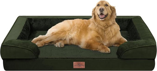 Comfort Expression Orthopedic Dog Bed for Extra Large Dogs 42x30 Inch, Waterproof Egg Crate Foam XL Pet Bed with Removable Bolsters, Dog Couch with Washable Cover & Non-Slip Bottom, Olive Green