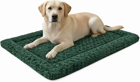 Washable Dog Bed Mat with Anti-Slip Bottom, Deluxe Plush Memory Foam Crate Pad & Waterproof Outdoor Kennel Mat for Dogs & Cats-Durable Crates Beds, Large Medium Small Puppy Size36 x 24",Green by Unknown