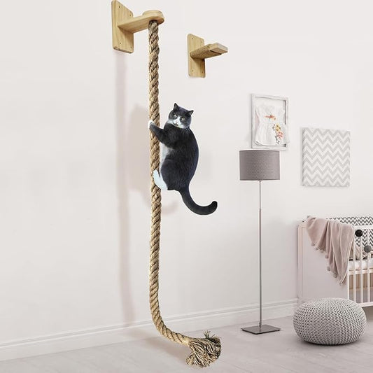 Cat Scratching Post Wall Mounted Climbing Rope Set – Double Platform, Sisal Rope, Space Saving, Easy Install, Multi-Level Cat Playground (Light Brown) by netsTribe