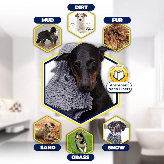 Muddy Mat Doggy Dryer, Highly Absorbent Microfiber Washable Dog Shammy Quick Drying Towel Absorber - Extra Soft Plush Wrap Chenille Bath Towels to Dry Soggy Large Pets & Small Puppy-Grey 13"x31" - Image 7