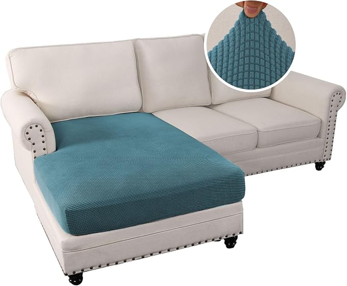 H.VERSAILTEX Sectional Couch Covers 1 Piece Chaise Slipcover L Shape Separate Cushion Couch Cover for Both Left/Right Sectional Couch (Seat Only: 1 Chaises, Storm Blue) - Image 2