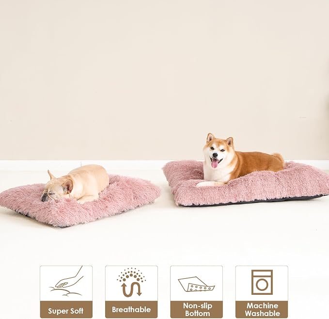 EHEYCIGA Fluffy Dog Crate Bed, Plush Extra Large Plus Dog Pillow, Pink | Xlarge Calming Anti Anxiety Plush Faux Fur Mat for Large size dogs, Washable Soft Warm Plus Dog Pad with Non-Slip Bottom - Image 7