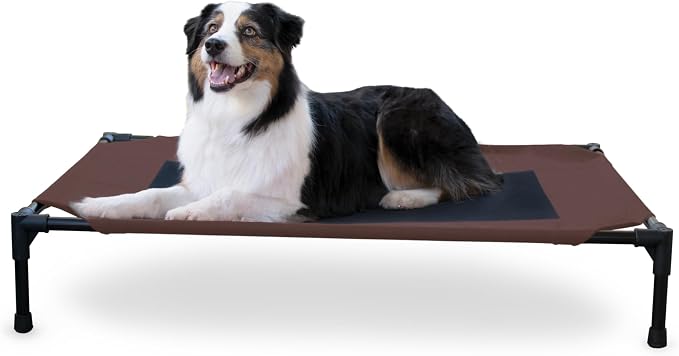 K&H Outdoor Elevated Dog Bed - Cooling Raised Dog Bed for Medium & Large Pets, Breathable Mesh Center Hammock Design, Indoor/Outdoor Washable Cover, Portable Metal Frame, Chocolate, Large 42x30in by KHPetProducts