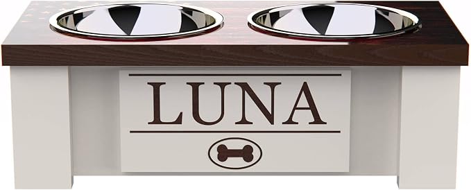 Elevated Dog Bowls for Small Dogs, Personalized Food Stand for Toy Breed | Farmhouse Style, Elevated Wood Stand, Storage Container, Stainless Steel Bowls, Raised Anti-Slip Feeder, Made in USA - Image 3