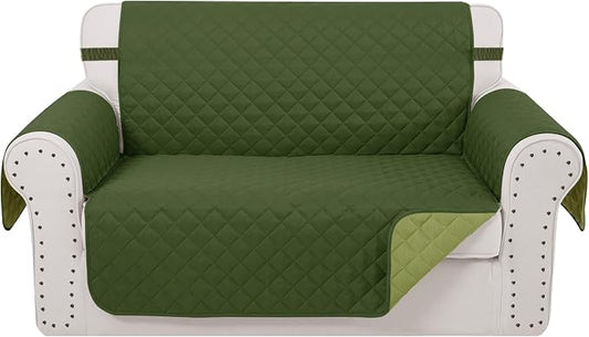 Reversible Loveseat Couch Sofa Covers, 2-Seater, Huntergreen | Loveseat Covers for Dogs Water Repellent, Friendly Furniture Protector with Elastic Straps for Living Room by LuxshareHome
