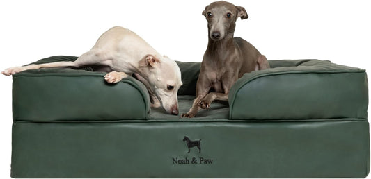 NOAH & PAW Large Dog Bed, 35x25x11 Inch, Orthopedic Dog Beds, Eggshell Memory Foam Infused with Cooling Gel, Inner Cover, Water Resistant, Machine Washable (Faux Leather) by NoahPaw