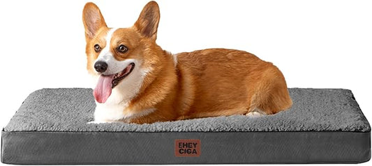 EHEYCIGA Orthopedic Dog Bed Large with Removable Washable Cover, Grey, 36IN | Egg Crate Foam Support, Durable Oxford fabric, Non-Slip Bottom, Machine Washable, Soft Waterproof Plush Pet Bed Mat For Crate by EHEYCIGA