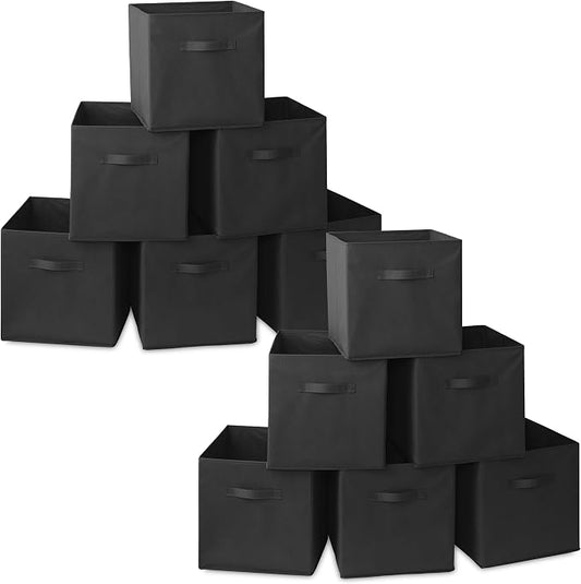 Casafield Set of 12 Collapsible Fabric Cube Storage Bins, Black - 13" Foldable Cloth Baskets for Shelves, Cubby Organizers & More by Casafield