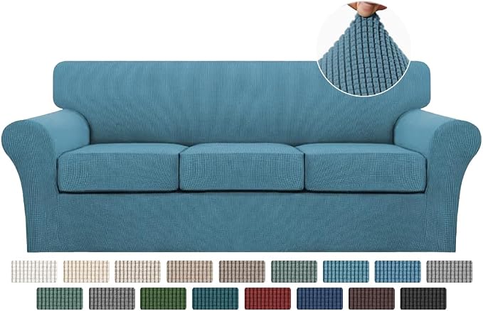 Turquoize 4 Piece Sofa Covers for 3 Cushion Couch Sofa Slipcover Soft Couch Cover for Dogs-Washable Sofa Furniture Covers with 3 Individual Cushion Covers, Jacquard Fabric (3 Cushion Sofa, Storm Blue) by Turquoize