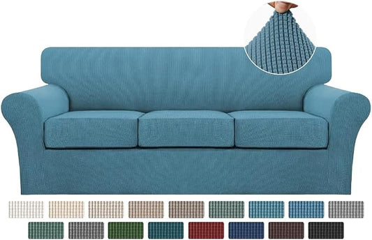 Turquoize 4 Piece Sofa Covers for 3 Cushion Couch Sofa Slipcover Soft Couch Cover for Dogs-Washable Sofa Furniture Covers with 3 Individual Cushion Covers, Jacquard Fabric (3 Cushion Sofa, Storm Blue) by Turquoize