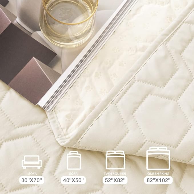 Tcksstex Waterproof and Anti-Slip Dog Bed Cover and Pet Blanket Sofa Pet Bed Mat ，car Incontinence Mattress Protectors Furniture Couch Cover for Most Cats Dogs, Pets（30x70-Ivory） - Image 6