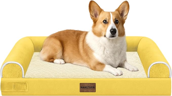 NANUYA Orthopedic Dog Bed for Medium Dogs, 30 x 20 Inch, Ginger | Egg crate foam for joint support, 3-sided bolster pet sofa, waterproof lining, washable cover, and non-skid base by Nanuya