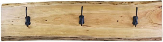 Reclaimed Live Edge Solid Wood Decor Wall Mounted Coat and Hat Rack Pet Dog Leash Jewelry Necklace Holder with 3 Hooks 36" w x 11" h 4" deep by Rooms Organized (Cherry) by Unknown