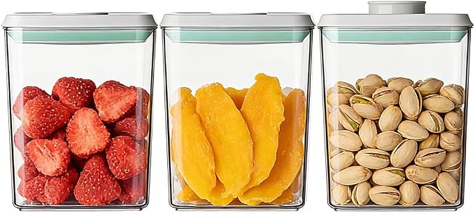 Airtight Food Storage with One-Touch Lid, (3 × 1.27 QT / 1.2 L) Stackable Durable PET for Sugar, Grains, Coffee Beans, and Baking Pantry Organization by EQI