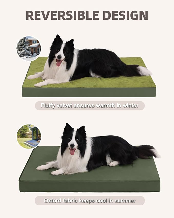 KSIIA Orthopedic Dog Bed for Large Dogs with Waterproof Lining, Green,35x22 | Deluxe Soft Plush Dog Crate Bed, Washable Pet Mat with Removable Cover & Egg Crate Foam for Large Dogs Sleeping & Relaxing - Image 4