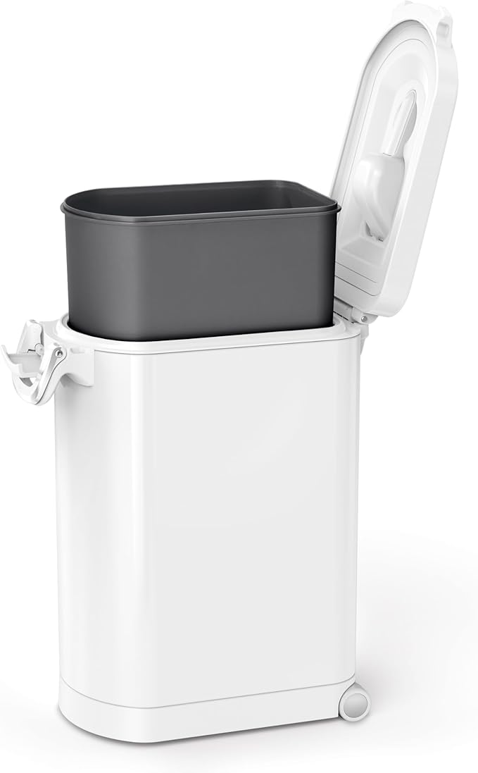 simplehuman Large Pet Food Storage Container, Holds 30-35 lb / 14-16 kg of Dry Dog Food, Cat Food, or Bird Seed, Airtight Lock-Tight Lid with Magnetic Scoop, BPA-Free, White Steel - Image 5
