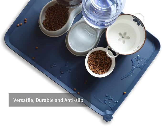 Hoki Found X-Large Silicone Pet Food Mats - Non Slip Dog Cat Bowl Placemats - Waterproof Dog Cat Food Mats - Suitable for Carpet - Indigo Ink - Image 4