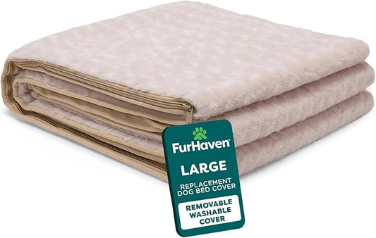 FurHaven Replacement Dog Bed Cover, Contour Luxe Lounger Design, Soft & Breathable Fabric for Cozy Comfort, Machine Washable, Large, Ultra Plush Faux Fur & Suede, Cream by FurHaven