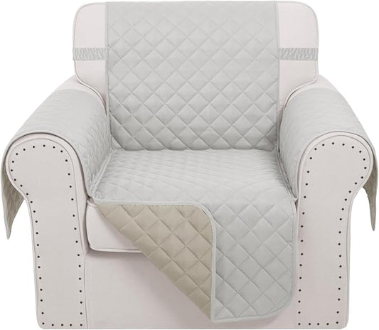 Reversible Recliner Chair Covers, 23" Chair, Light Grey/Beige | Chair Covers for Living Room with Elastic Straps, Water Repellent, Chair Protectors Covers for Dogs by LuxshareHome