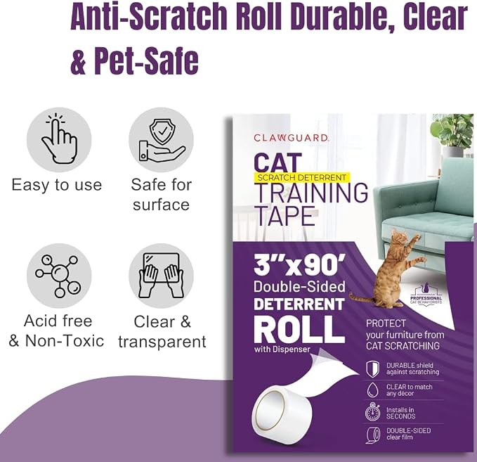 CLAWGUARD Cat Scratch Furniture Protector Tape Dispenser – Anti Scratch Cat Tape for Furniture, Couch Protector from Claws & Deterrent (XL) - Image 5