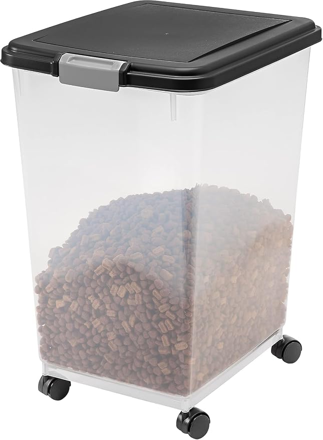 IRIS USA Airtight Dog Food Storage Container, Up to 54 lbs, Attachable Wheels, For Dog Cat Bird and Other Pet Food Storage Bin, Keep Fresh, Translucent Body, Easy Mobility, Black - Image 8