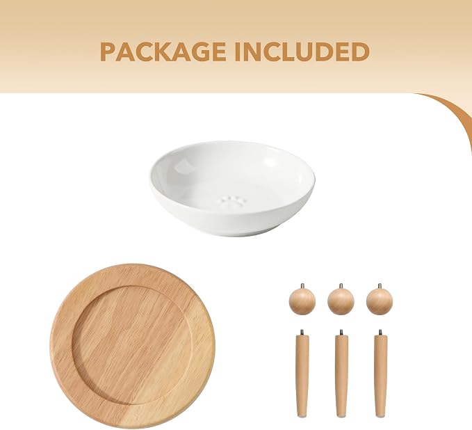 Havniva Elevated Cat Bowls, Raised Ceramic Cat Bowl with Stand, Two Heights | Cat Food & Water Bowl Set, Whisker Friendly, 5.6” Raised Cat Dishes, Shallow Cat Plate, Non-slip Wood Stand, Kitten Food Bowl - Image 6