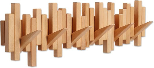 Coat Rack Wall Mount Piano Flip Down Wall Hook Rack 6 Hooks Beech | Natural Wood Handmade Unique Hanger for Coats Bag Hat Umbrella key Wall Art In the foyer living room bedroom bathroom office by Acsigesn