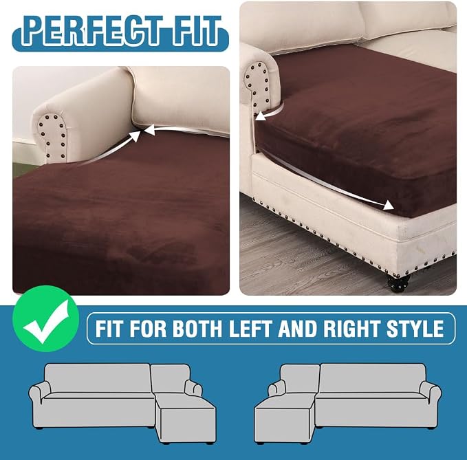 H.VERSAILTEX Velvet Stretch Individual Chaise Cover Sectional Couch Covers for L Shaped Sofa Both Left/Right Furniture Protector Seat Cushion Sofa Cover (1 Piece Chaise Cover, Brown) - Image 6