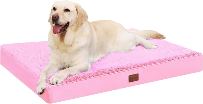 Waterproof Large Size Dog Crate Bed Orthopedic 41x27 Pink | Removable Washable Cover, Egg Crate Foam, Soft Plush Flat Pet Mat, Non-Slip Bottom, Fits Large Dogs Up to 90 lbs by MIHIKKPet%E2%80%99sHome