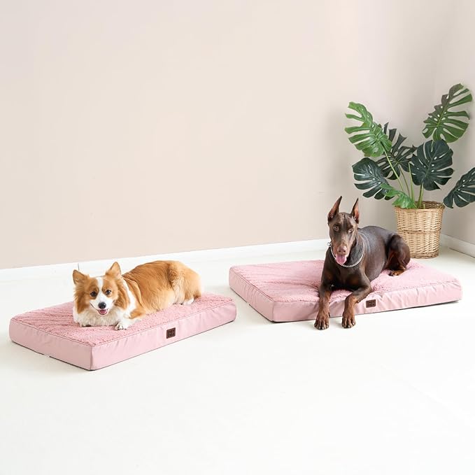EHEYCIGA Orthopedic Dog Bed Large with Removable Washable Cover, 35IN Pink | Egg Crate Foam Support, Durable Oxford fabric, Non-Slip Bottom, Machine Washable, Soft Waterproof Plush Pet Bed Mat For Crate - Image 8