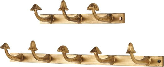 Deco 79 Metal Mushroom Home Wall Hook 8 Hanger Coat Hooks, Set of 2 Hooks 23", 13"W, Gold by Deco79