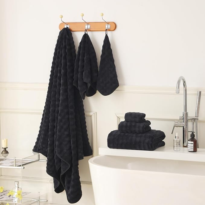 Bath Sheets Set 40x80 Inches Microfiber Extra Large BathTowels Super Soft Absorbent Quickly Dry Shower Towels for Bathroom (Black, PK 6) - Image 3