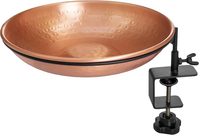 Monarch Abode Deck Mounted Bird Bath & Bird Feeder for Outdoors – Pure Copper Hand Hammered Birds Bath Bowl w/Detachable Iron Clamp, Birdfeeder and Birdbath for Outdoors Garden Backyard by MonarchAbode