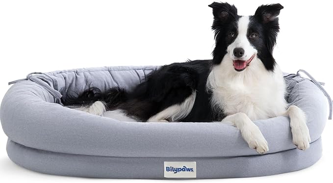 Orthopedic Dog Bed for Large Dogs, Pet Sofa Bed, XL, Gray | Orthopedic egg crate foam, 4-sided bolster support, anti-slip bottom, pet sofa bed for extra large dogs by bilypaws