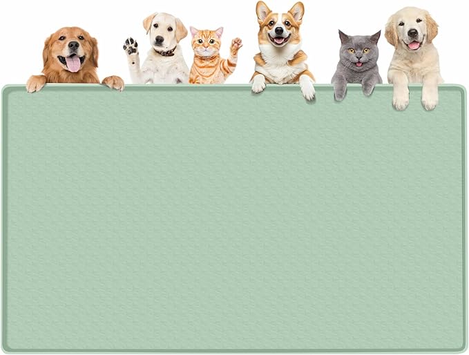Dog Food Mat 51''x25.6'' Extra Large Dog Mat for Food and Water,Green | Silicone Dog Bowl Mat with Raised Edge, Waterproof Non-Slip Pet Feeding Mat for Floors, fit for Dog Cat Bowls by Bartuke