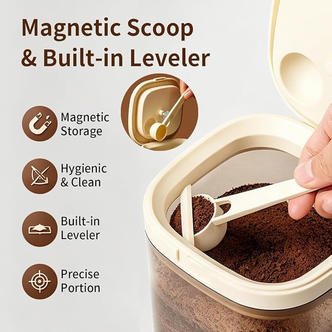 Airtight Food Storage Container with Magnetic Scoop & Built-in Leveler, 800ML Coffee Canister with Date Tracker, BPA Free UV Blocking Food Container for Coffee Beans, Ground Coffee, Tea, Sugar & Flour - Image 2