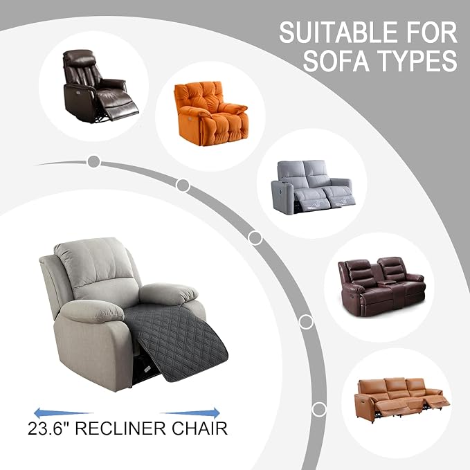 Genina Waterproof Recliner Chair Covers, Recliner Cover for Dog Pets Friendly, Washable Antislip Reclining Chair Cover Furniture Protector, Sofa Slipcover for Living Room(23.6inch/Charcoal Gray) - Image 4