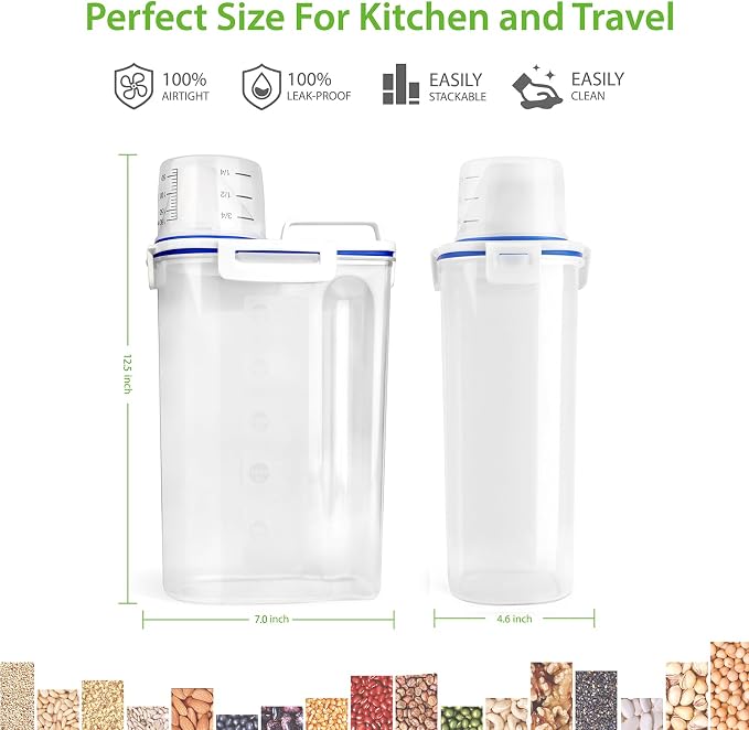 Viretec Rice Storage Container, 3 to 5Lbs Dry Food Airtight Container, Pet Dog Cat Food Canister, BPA Free Clear Plastic Kitchen and Pantry Organization Bin for Oatmeal, Grain, Cereal, Pasta, Flour - Image 2