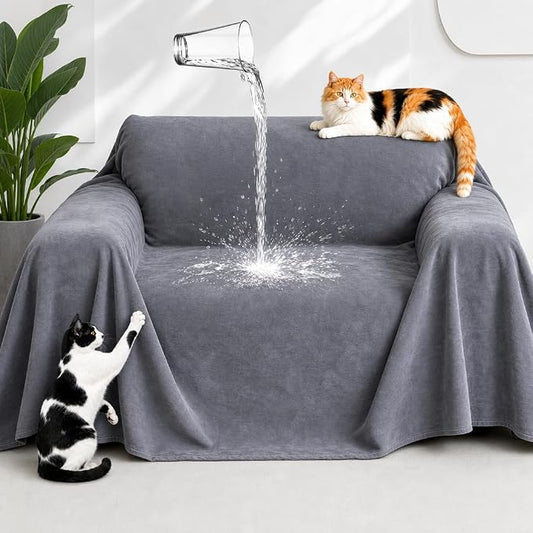Loiion Cat Scratch Furniture Protector - Anti-Slip, Waterproof Sofa Cover to Keep Cats Off, Pet-Friendly Couch Protectors for Sofa, Gray Anti-Scratch Couch Cover for Pets and Kids 91"X71" by Loiion
