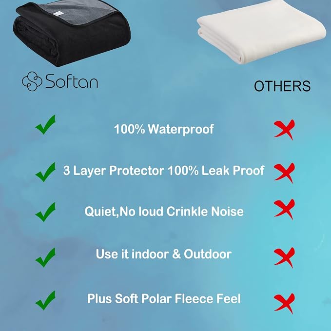 Softan Waterproof 100% Leak Proof Blanket for Baby Adults Pets Dogs Cats, Pee Proof, 3 Layer Protector for Bed, Sofa Couch and Other Furniture, 90"x90", Charcoal | Light Grey, Reversible Lightweight - Image 6