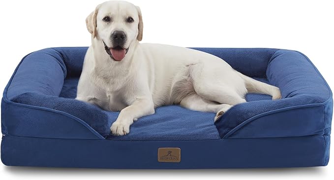 Bedfolks Orthopedic Dog Bed XL, Waterproof Dog Sofa Bed for Extra Large Dogs, Egg Foam Pet Couch Bed with Removable Washable Cover and Nonslip Bottom, Navy Blue by Bedfolks