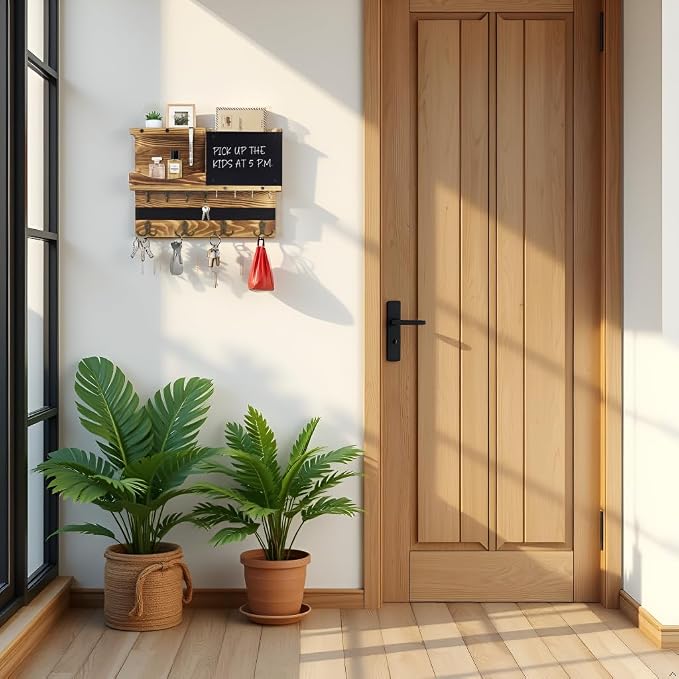 Key Holder for Wall Mount with Shelf and Mail Organizer, Key and Mail Holder with 16 Hooks, Farmhouse Entryway Organizer, Home Decor Rack(Pine Wood, Wood Color) - Image 3