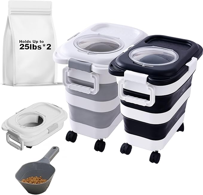 SEWIU 2pack 25 lbs Dog Food Storage Container,Collapsible Dog Food Container with Scoop,Pet/Dog/Cat/Bird Food/Cat litter Storage Containers to Keep Dry,Easy to Move.(Black+white) - Image 7